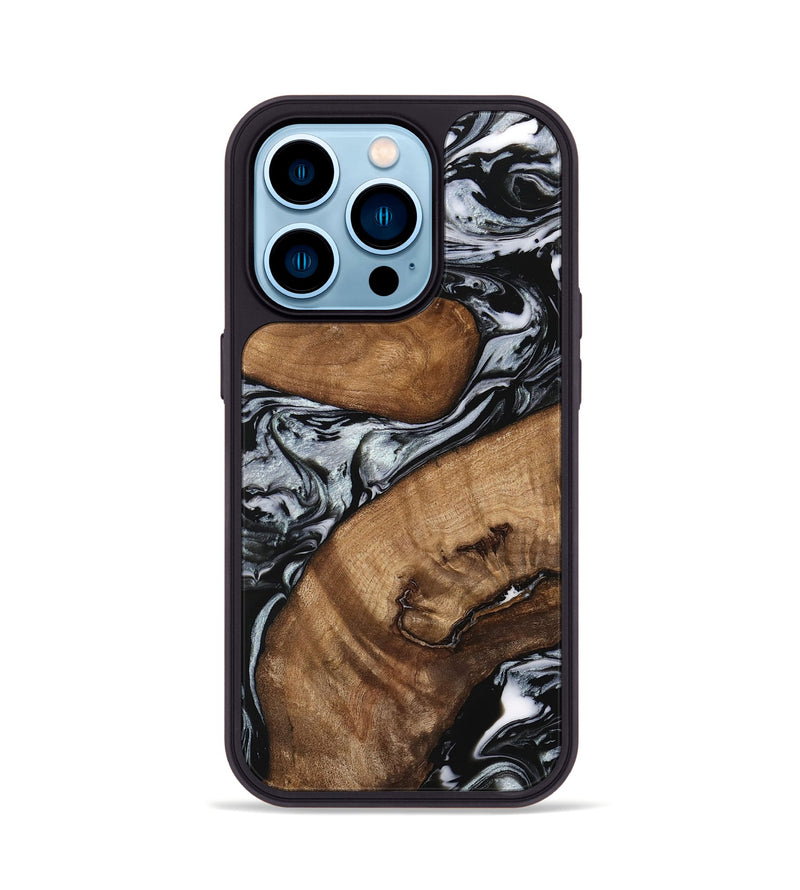 iPhone 14 Pro Wood Phone Case - Doretha (Black & White, 746440)