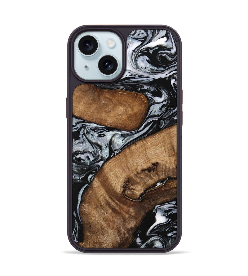 iPhone 15 Wood Phone Case - Doretha (Black & White, 746440)