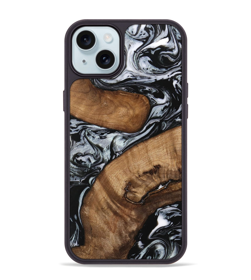 iPhone 15 Plus Wood Phone Case - Doretha (Black & White, 746440)