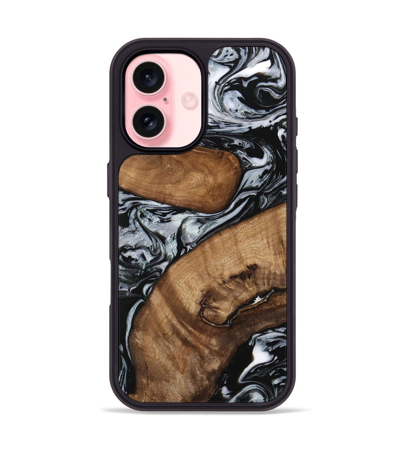 iPhone 16 Wood Phone Case - Doretha (Black & White, 746440)