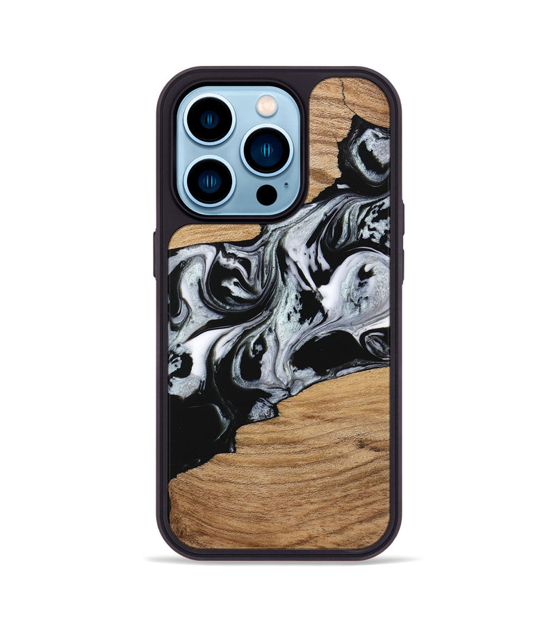 iPhone 14 Pro Wood Phone Case - Keara (Black & White, 746443)