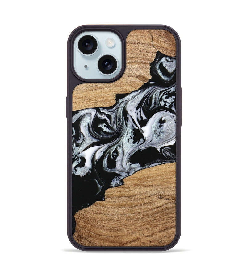 iPhone 15 Wood Phone Case - Keara (Black & White, 746443)