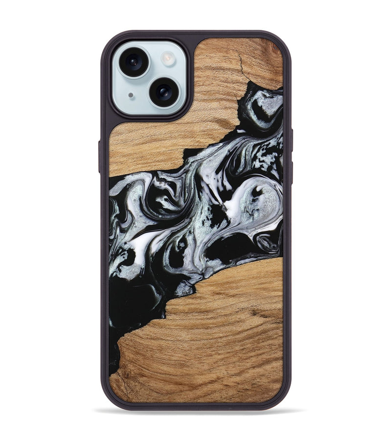 iPhone 15 Plus Wood Phone Case - Keara (Black & White, 746443)