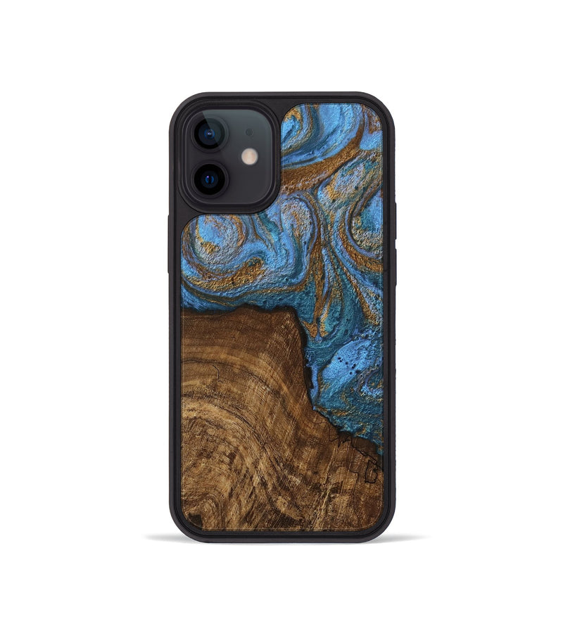 iPhone 12 mini Wood Phone Case - Willis (Teal & Gold, 746449)