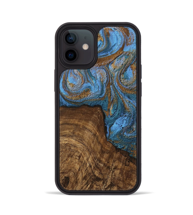 iPhone 12 Wood Phone Case - Willis (Teal & Gold, 746449)