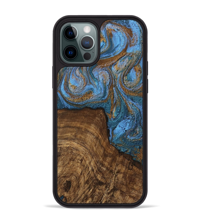 iPhone 12 Pro Max Wood Phone Case - Willis (Teal & Gold, 746449)