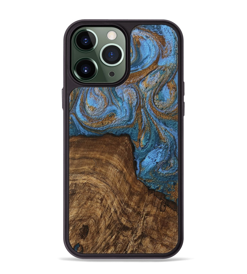 iPhone 13 Pro Max Wood Phone Case - Willis (Teal & Gold, 746449)