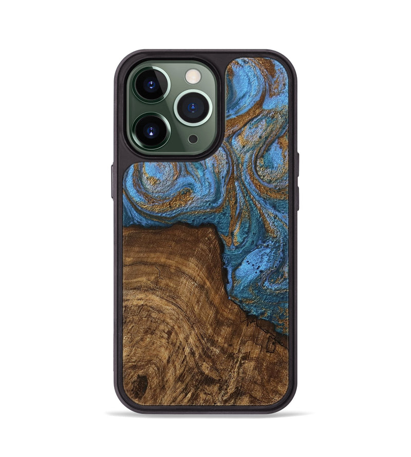 iPhone 13 Pro Wood Phone Case - Willis (Teal & Gold, 746449)