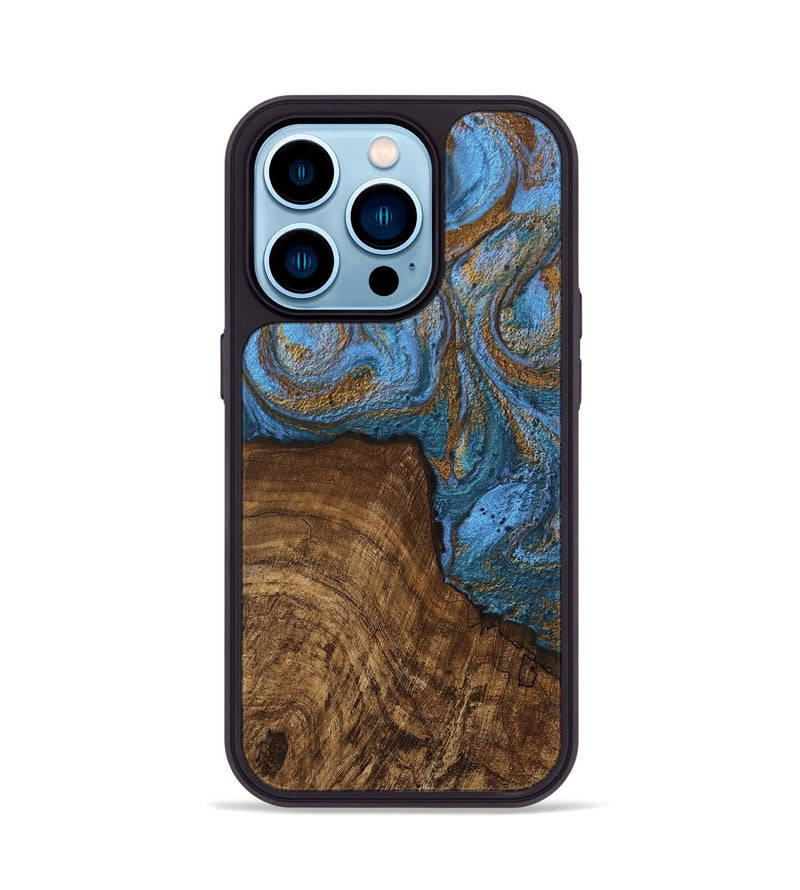 iPhone 14 Pro Wood Phone Case - Willis (Teal & Gold, 746449)