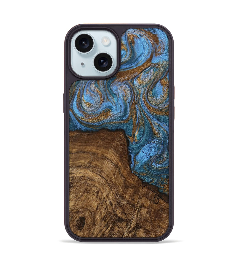 iPhone 15 Wood Phone Case - Willis (Teal & Gold, 746449)