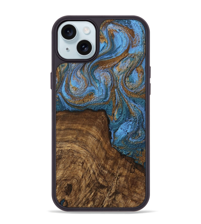 iPhone 15 Plus Wood Phone Case - Willis (Teal & Gold, 746449)