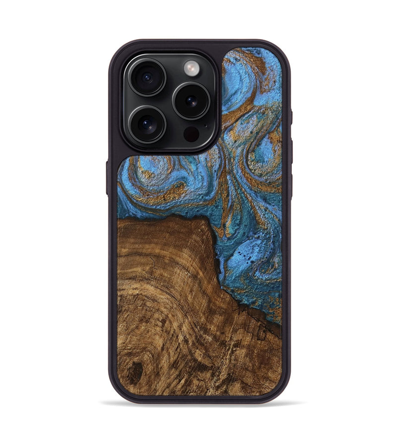 iPhone 15 Pro Wood Phone Case - Willis (Teal & Gold, 746449)