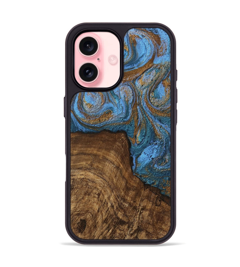 iPhone 16 Wood Phone Case - Willis (Teal & Gold, 746449)