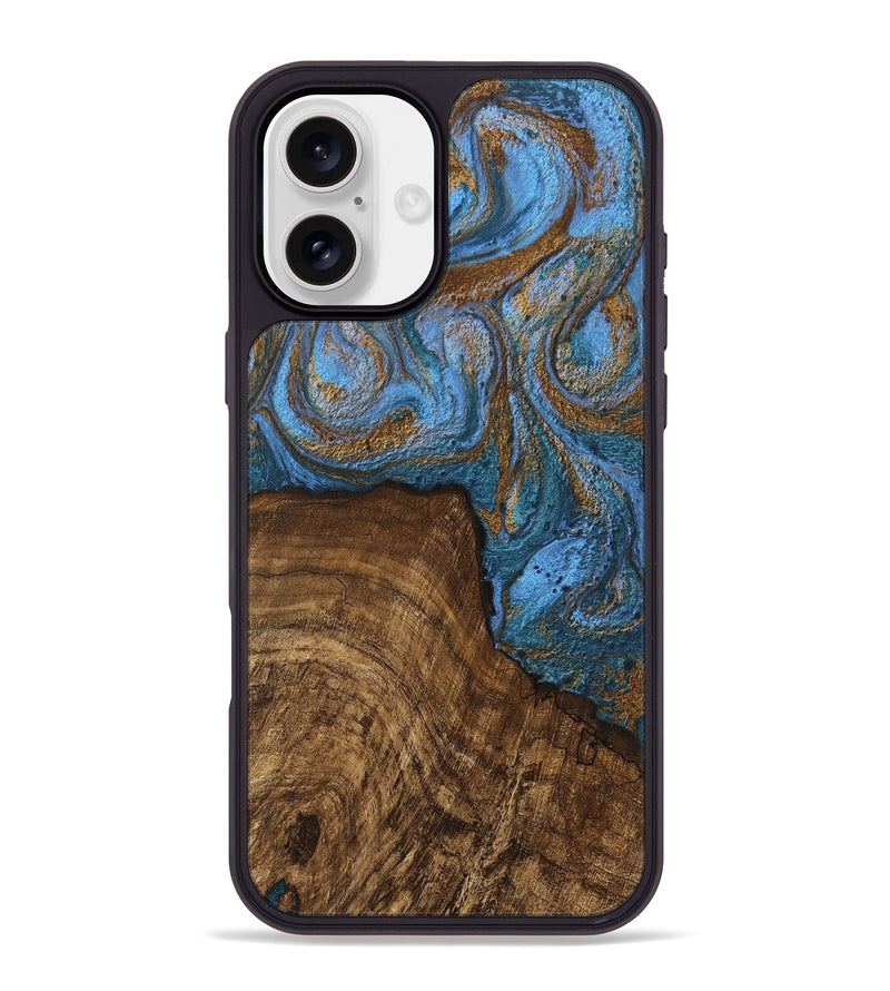 iPhone 16 Plus Wood Phone Case - Willis (Teal & Gold, 746449)