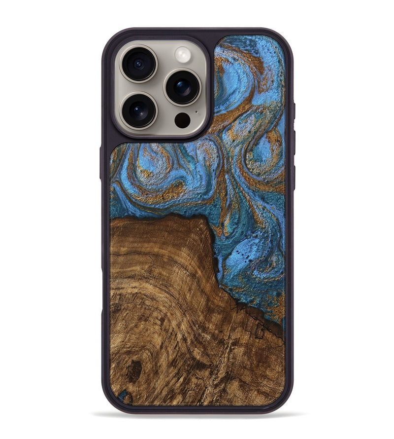 iPhone 16 Pro Max Wood Phone Case - Willis (Teal & Gold, 746449)