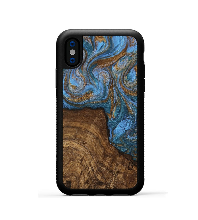 iPhone Xs Wood Phone Case - Willis (Teal & Gold, 746449)