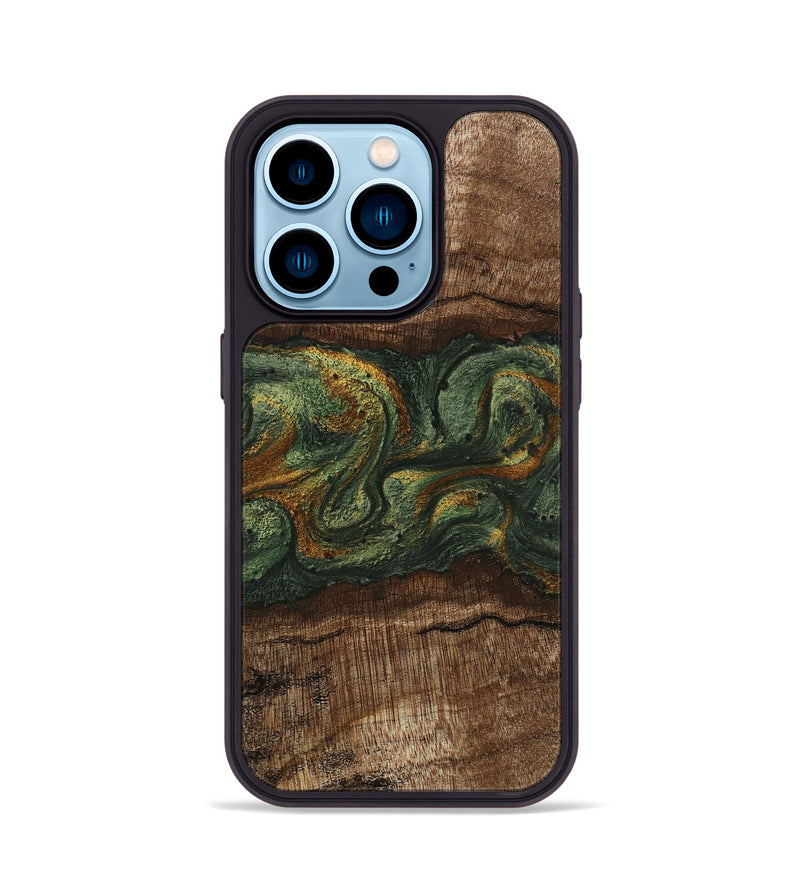 iPhone 14 Pro Wood Phone Case - Bettye (Green, 746450)