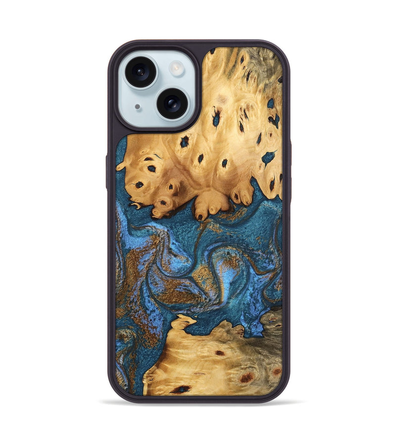 iPhone 15 Wood Phone Case - Bryce (Teal & Gold, 746453)