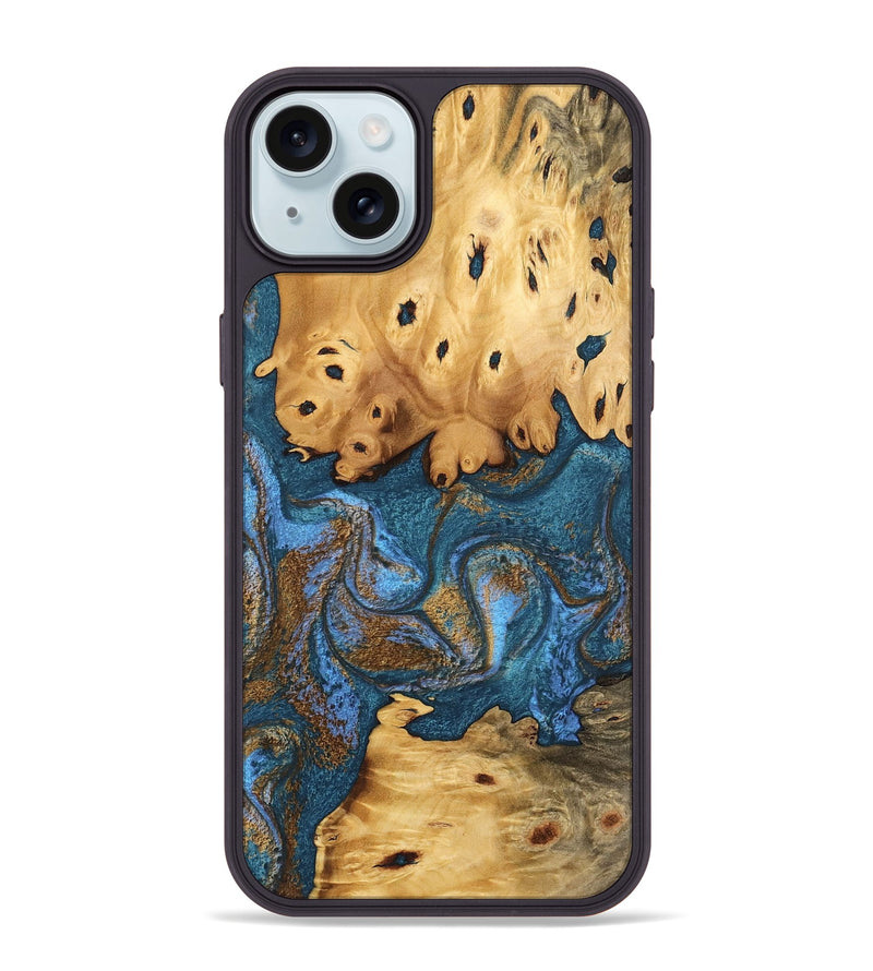 iPhone 15 Plus Wood Phone Case - Bryce (Teal & Gold, 746453)