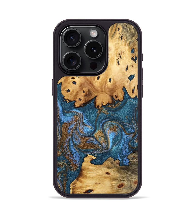 iPhone 15 Pro Wood Phone Case - Bryce (Teal & Gold, 746453)