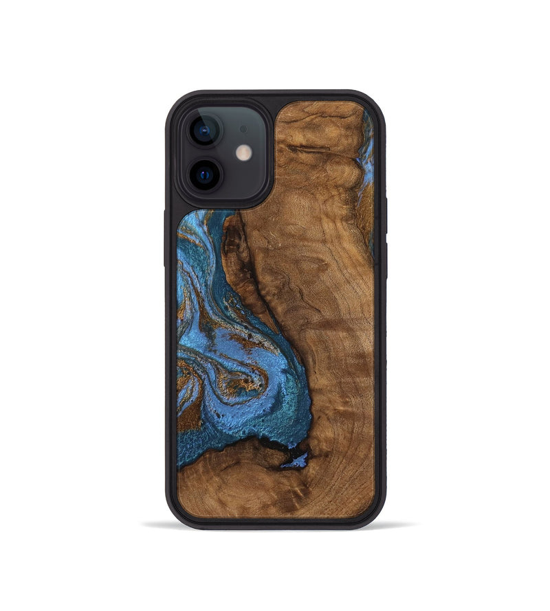 iPhone 12 mini Wood Phone Case - Damian (Teal & Gold, 746455)