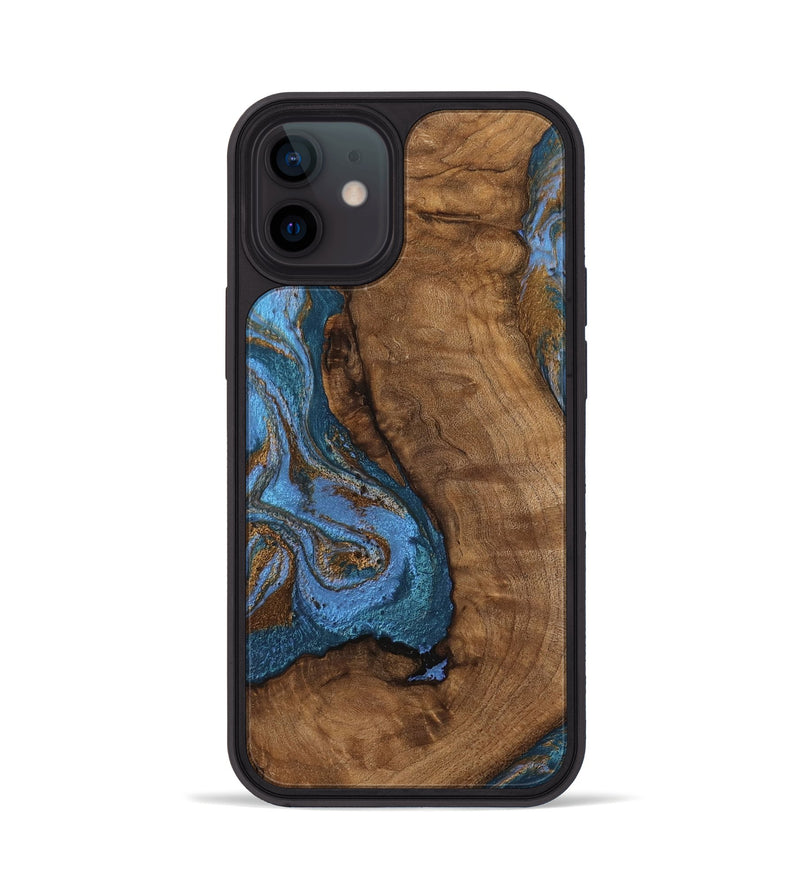 iPhone 12 Wood Phone Case - Damian (Teal & Gold, 746455)