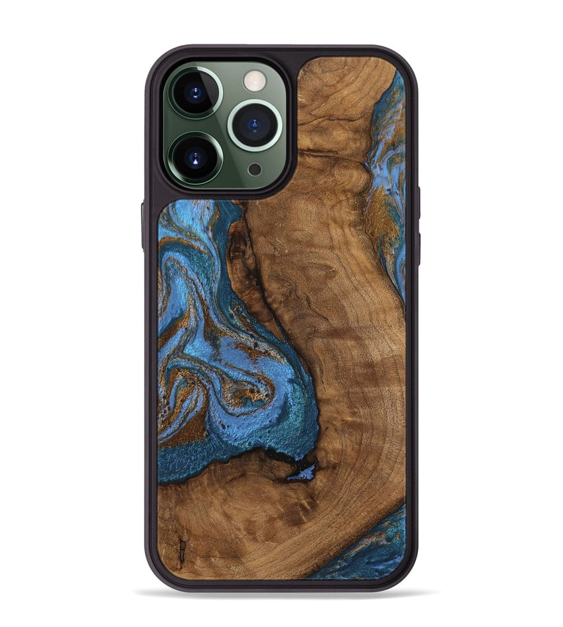 iPhone 13 Pro Max Wood Phone Case - Damian (Teal & Gold, 746455)