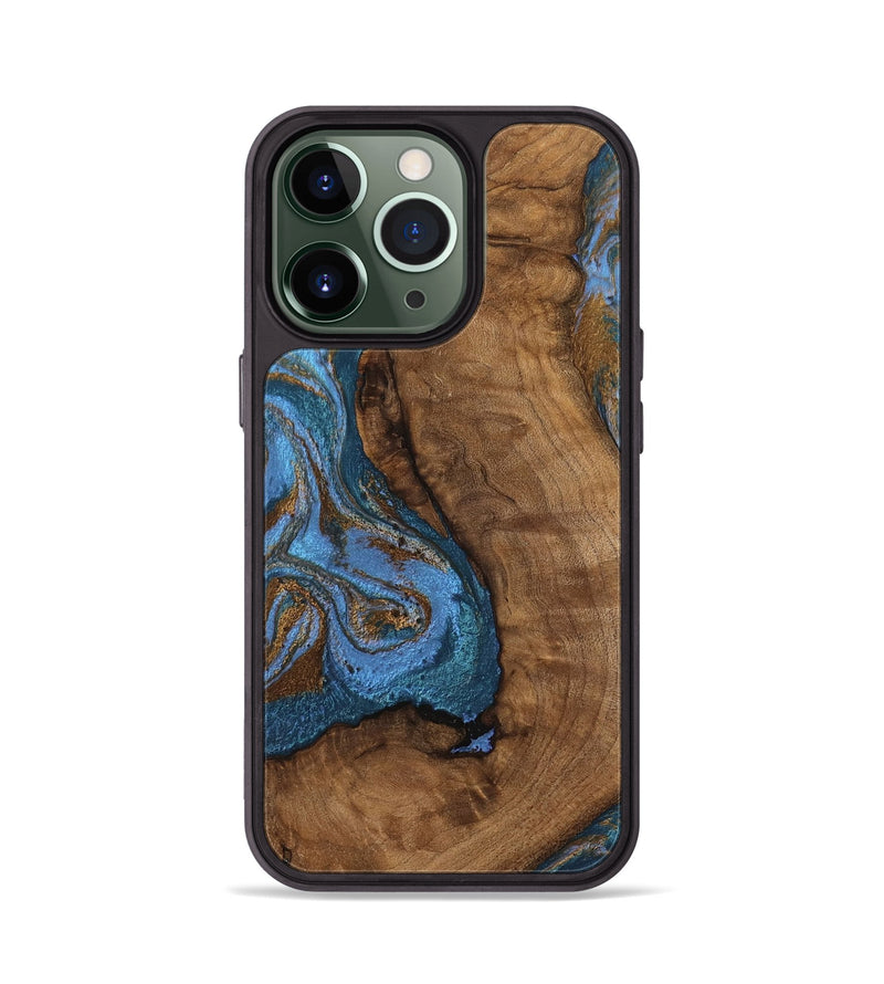 iPhone 13 Pro Wood Phone Case - Damian (Teal & Gold, 746455)