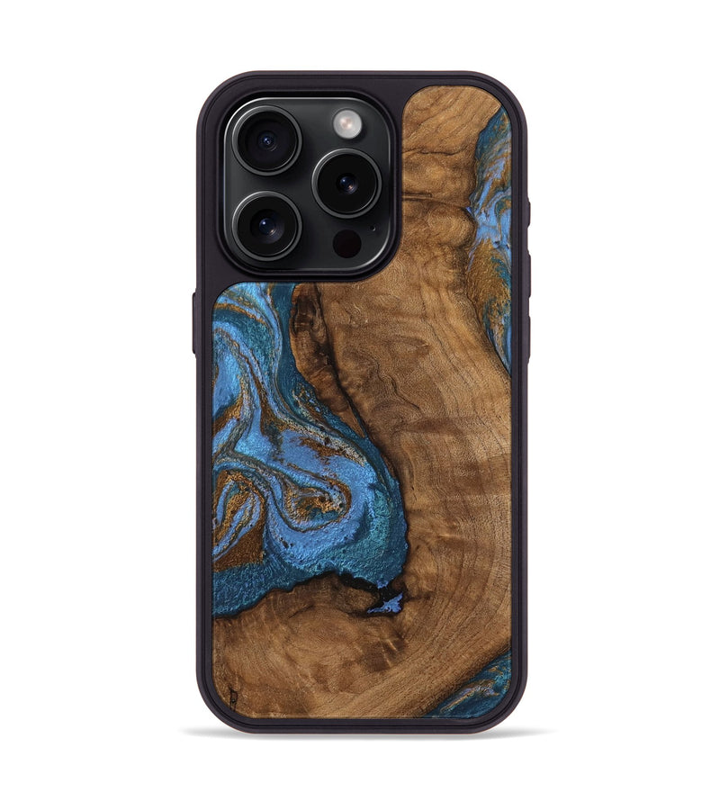 iPhone 15 Pro Wood Phone Case - Damian (Teal & Gold, 746455)