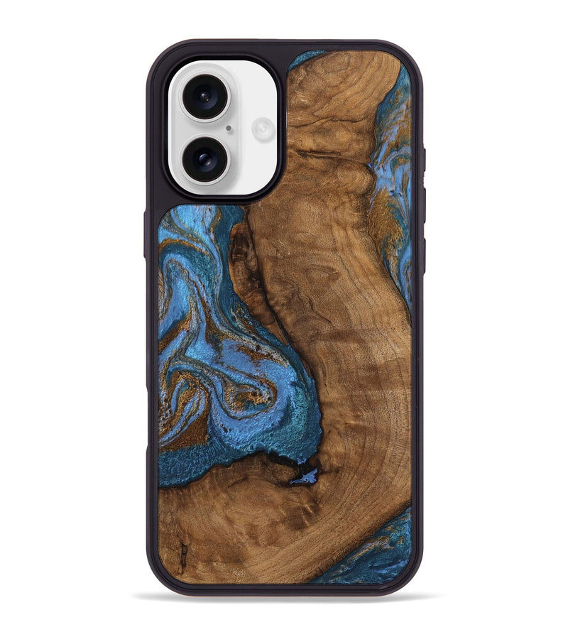 iPhone 16 Plus Wood Phone Case - Damian (Teal & Gold, 746455)