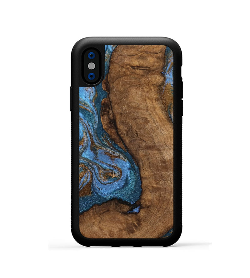 iPhone Xs Wood Phone Case - Damian (Teal & Gold, 746455)