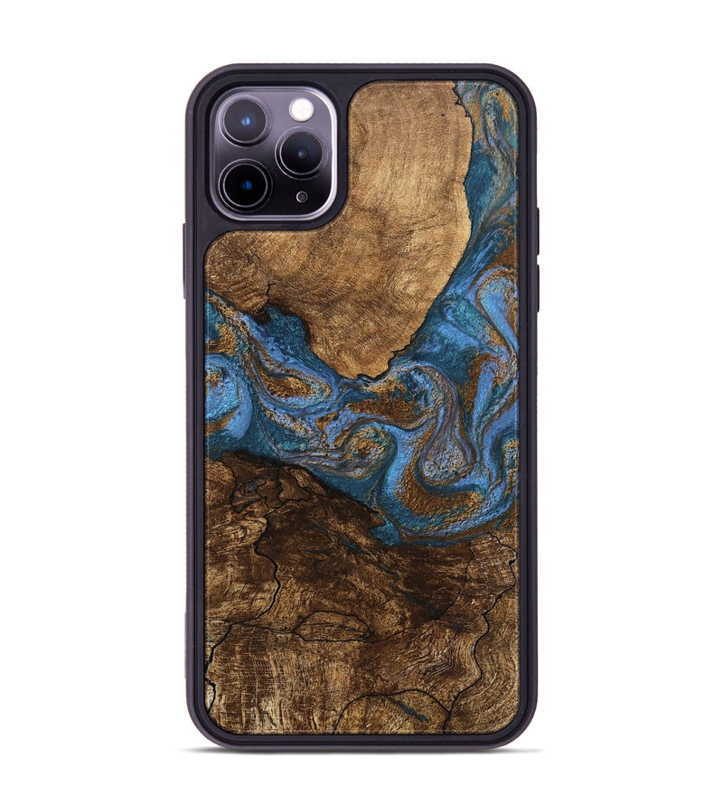 iPhone 11 Pro Max Wood Phone Case - Titan (Teal & Gold, 746463)