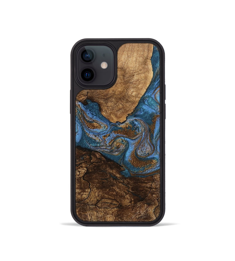 iPhone 12 mini Wood Phone Case - Titan (Teal & Gold, 746463)