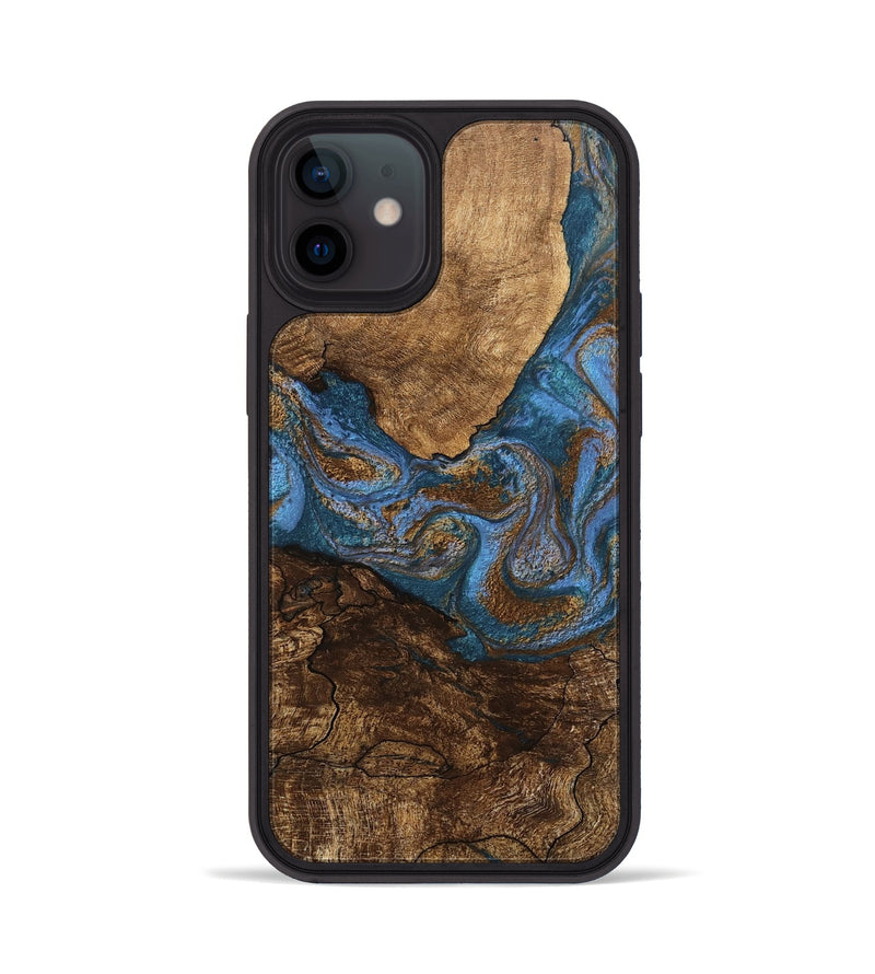 iPhone 12 Wood Phone Case - Titan (Teal & Gold, 746463)