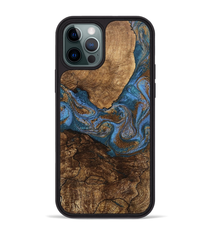 iPhone 12 Pro Max Wood Phone Case - Titan (Teal & Gold, 746463)