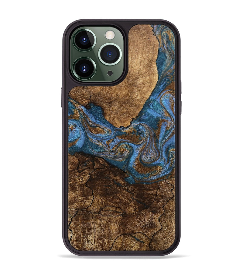 iPhone 13 Pro Max Wood Phone Case - Titan (Teal & Gold, 746463)