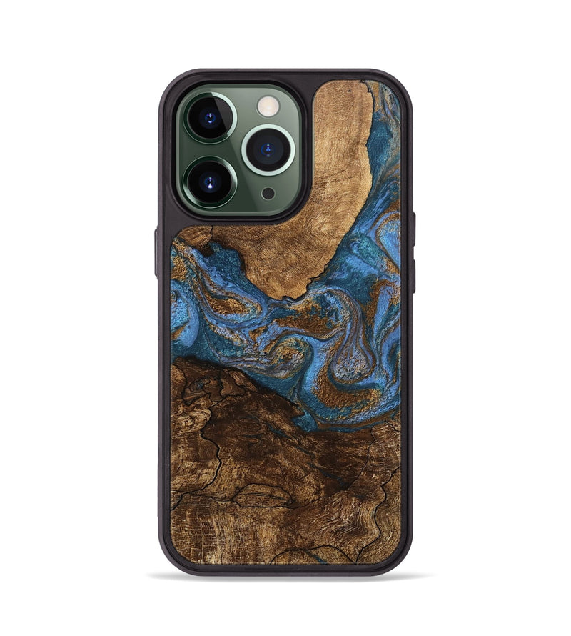 iPhone 13 Pro Wood Phone Case - Titan (Teal & Gold, 746463)