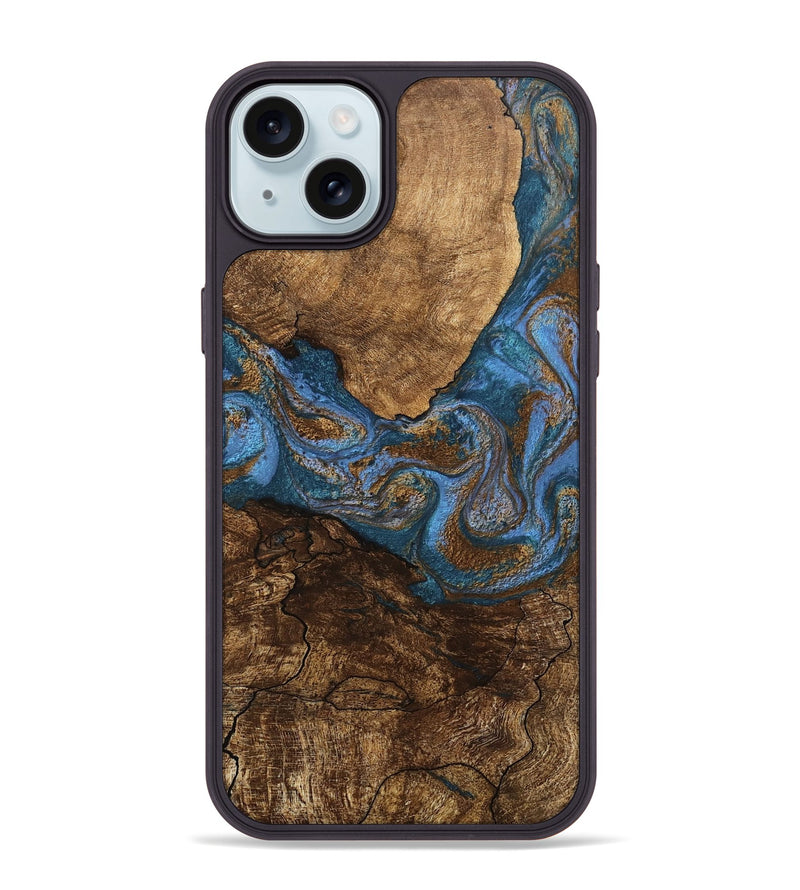 iPhone 15 Plus Wood Phone Case - Titan (Teal & Gold, 746463)