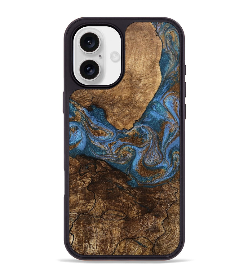 iPhone 16 Plus Wood Phone Case - Titan (Teal & Gold, 746463)