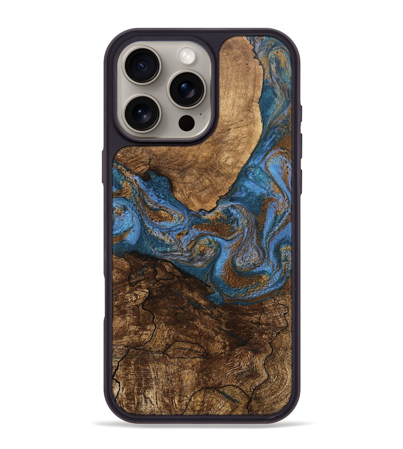 iPhone 16 Pro Max Wood Phone Case - Titan (Teal & Gold, 746463)