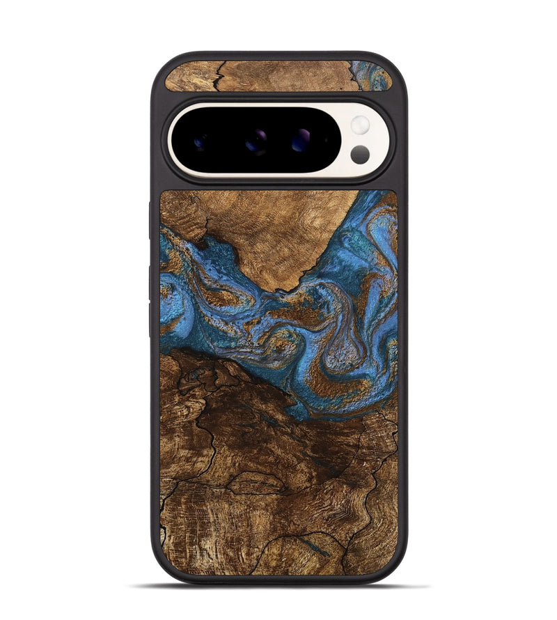 Pixel 9 Wood Phone Case - Titan (Teal & Gold, 746463)