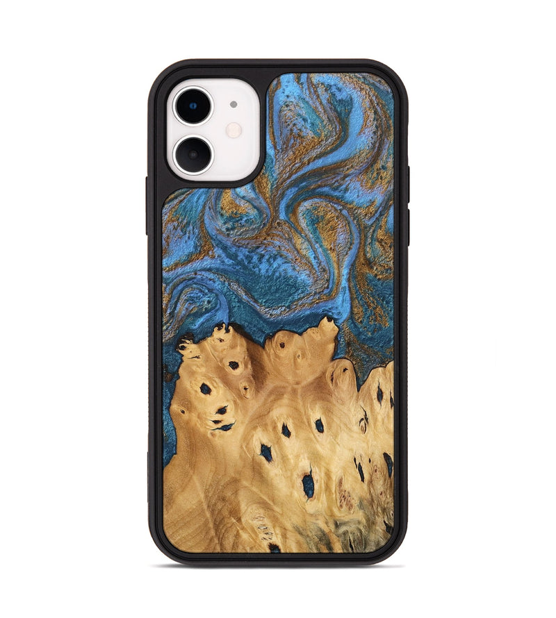 iPhone 11 Wood Phone Case - Debora (Teal & Gold, 746464)