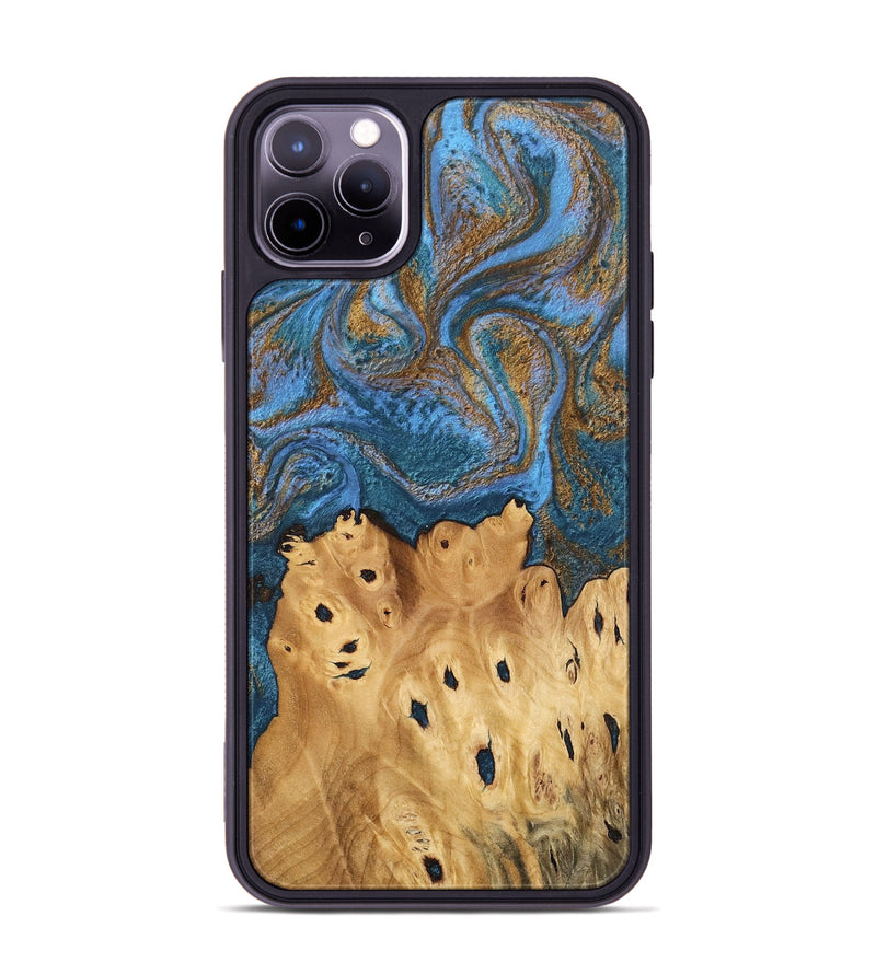 iPhone 11 Pro Max Wood Phone Case - Debora (Teal & Gold, 746464)