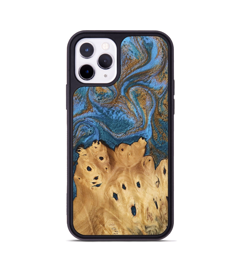 iPhone 11 Pro Wood Phone Case - Debora (Teal & Gold, 746464)