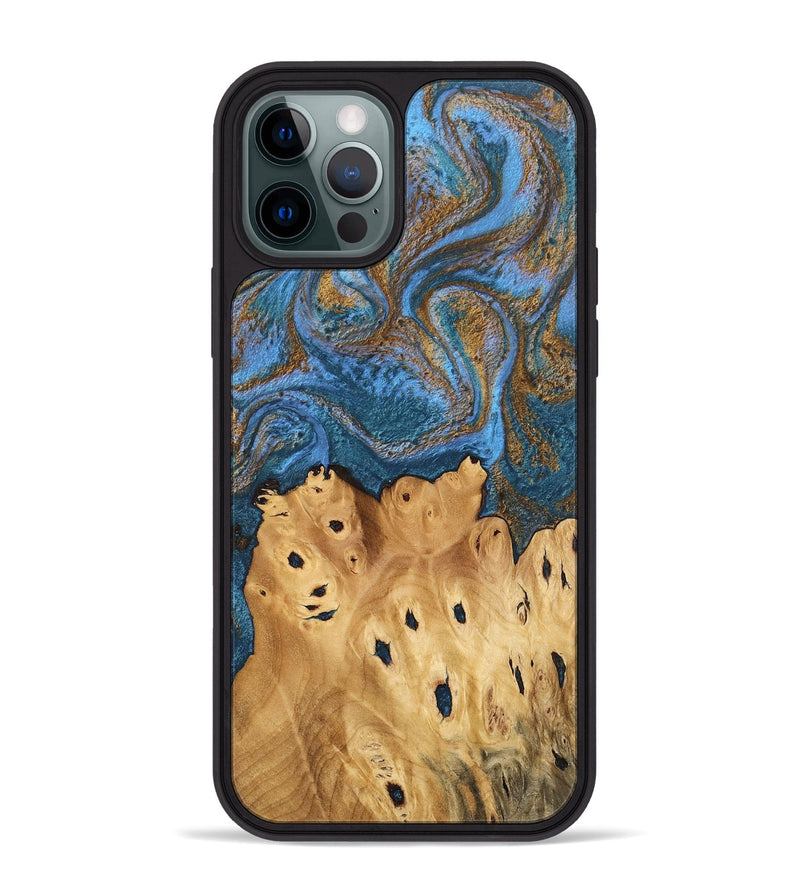 iPhone 12 Pro Max Wood Phone Case - Debora (Teal & Gold, 746464)