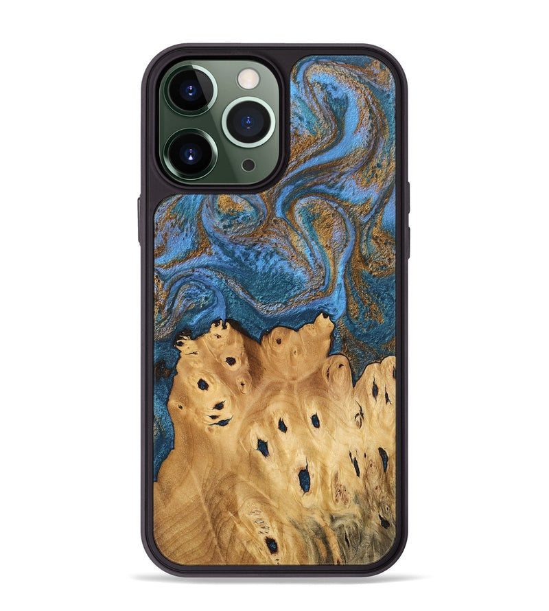 iPhone 13 Pro Max Wood Phone Case - Debora (Teal & Gold, 746464)