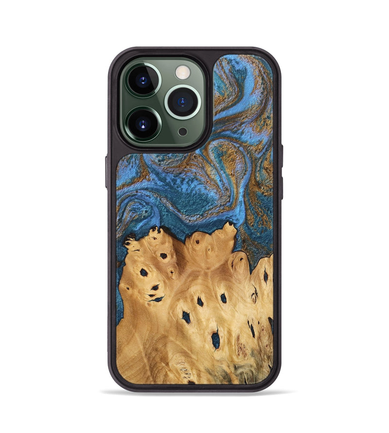 iPhone 13 Pro Wood Phone Case - Debora (Teal & Gold, 746464)