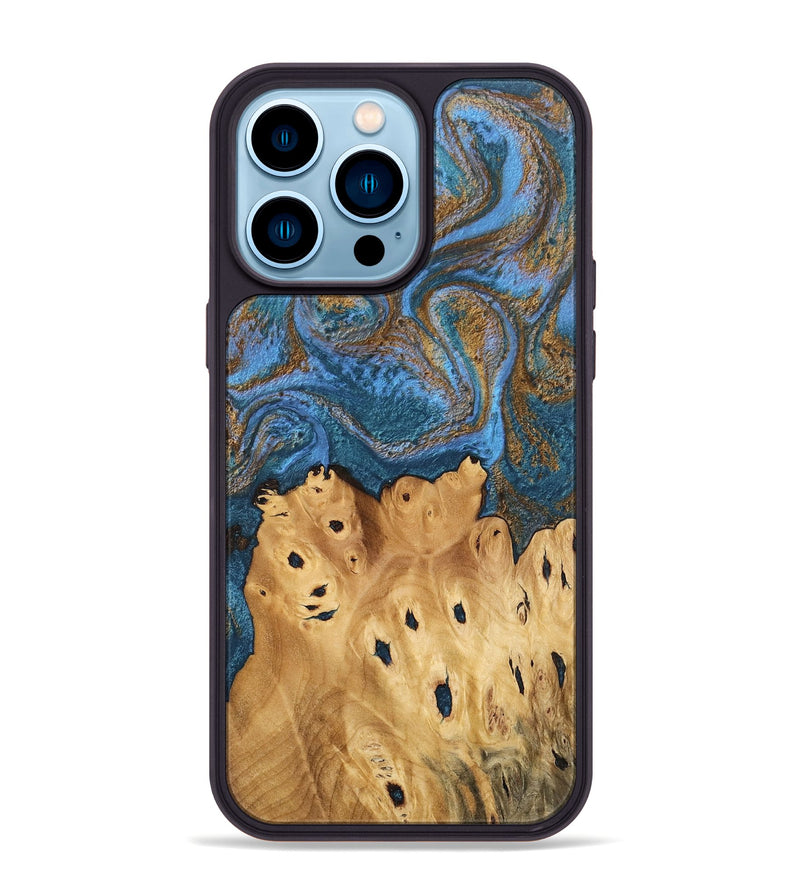 iPhone 14 Pro Max Wood Phone Case - Debora (Teal & Gold, 746464)