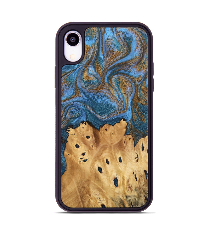 iPhone Xr Wood Phone Case - Debora (Teal & Gold, 746464)