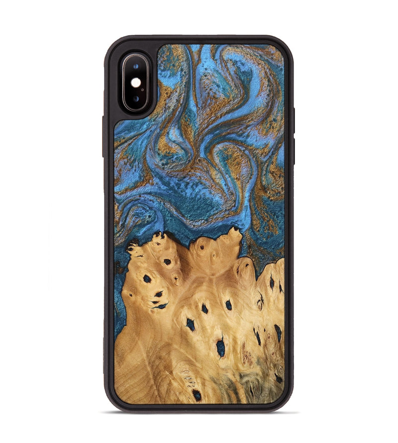 iPhone Xs Max Wood Phone Case - Debora (Teal & Gold, 746464)